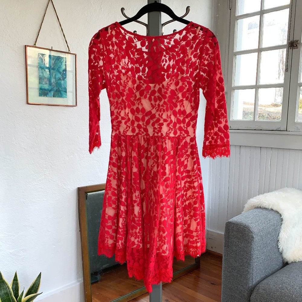 Free People sheer red lace dress